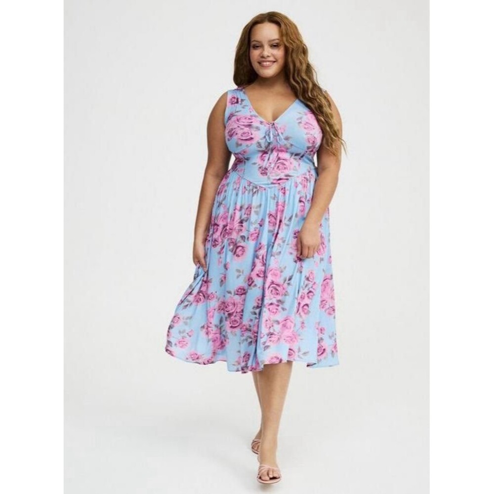 Torrid Dress Fairy Whimsy Floral Midi Romantic Corset Pockets 2x (18-20)